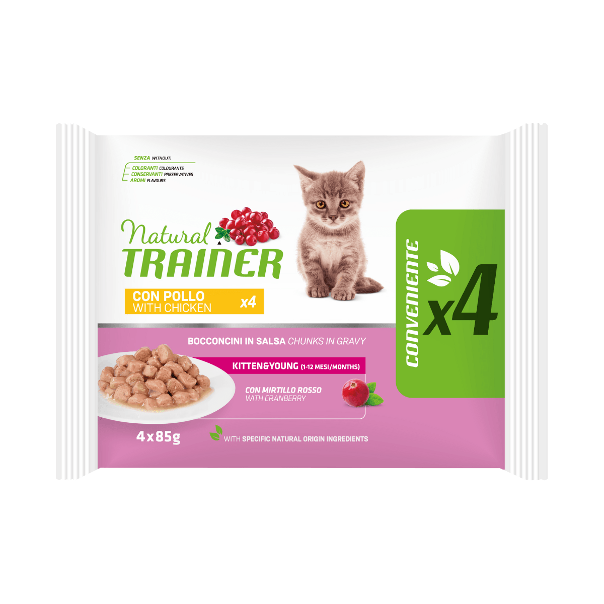 Natural Trainer Kitten Pollo Umido per Gatti 4x85g